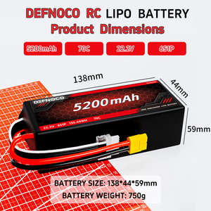 แบตเตอรี่ DEFNOCO 5200mAh 6S2P 22.2V ความหนาแน่นสูง อัตราการคายประจุ 70C ชุดแบตเตอรี่กึ่งโซลิดสเตท รับประกัน 1 ปี DF9043128 กึ่งโซลิดสเตท - Product Image 2
