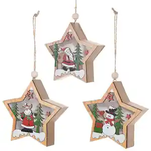 Nuovo pentagramma di decorazioni natalizie con luci in legno pendente creativo stella vecchio ciondolo albero