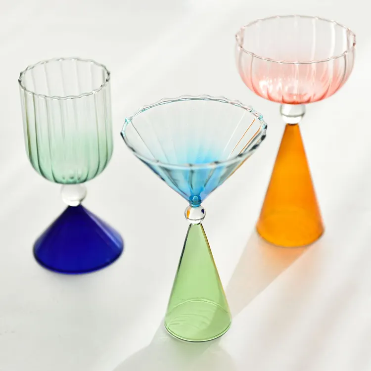 Customize Handmade Colored Wine Glass Cup Ribbed Champagne Glasses Reusable Wedding Cups for Party