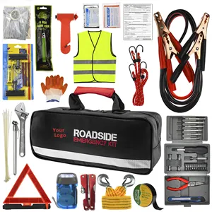 Big Sellers Supplier Roadside Car Emergency Tool Kit With Heavy-Duty Jumper Cables For Vehicle Black