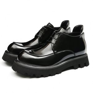 English-style Lacquered High-top Genuine Leather Martin <b>Boots</b> for Men, Made of Thick Genuine Cowhide, with Simple Lacing Design - Product Image 4