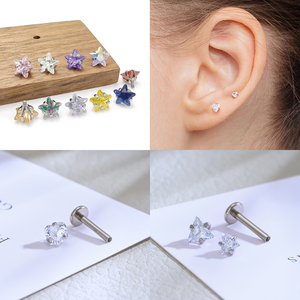 JIAXIN ASTM F136 Titanio de Grado Implante, Piercing <span class=keywords><strong>Labret</strong></span> con Rosca Interna y Topo de Estrella de Circonita Cúbica, para Labio, Tragus, Hélix, Joyería Corporal, Regalo - Product Image 4