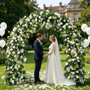 Arco Floral Clásico Blanco y Verde, Arco de Flores Artificiales para Decoración de Iglesias, Bodas y Salones de Banquetes - Product Image 2