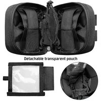 1 pochette tactique noire de petite taille, pochette utilitaire micro, pochette d'identification transparente amovible, mini couteau, boussole, lampe torche, sac de rangement pour cartes