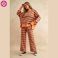 Ensemble pantalon droit et pull à manches longues pour femme, style streetwear décontracté, à rayures, design personnalisé en usine