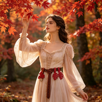 Kostum Penyihir Hutan Abad Pertengahan, Armor Senjata Kulit Imitasi Daun Merah, Pola Timbul Vintage, Cosplay Elf, Renaissance Faire, LARP