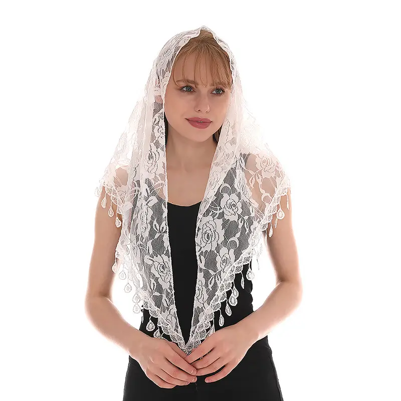 Bufanda triangular de encaje monocromático para mujer, bufanda hueca coreana, Color sólido, rosa, triángulo, velo islámico de boda, gran oferta