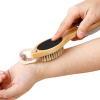 Brosse de nettoyage multifonction en bambou, double face, pierre ponce et poils de porc, pour le nettoyage des mains, des pieds et des ongles