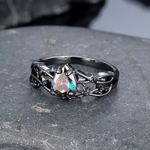 Anillos de circonita mística con corte de gota de agua ZhuQian al por mayor, tono negro, para mujer, joyería gótica vintage con diseño de espina y enredadera para fiesta - Product Image 3