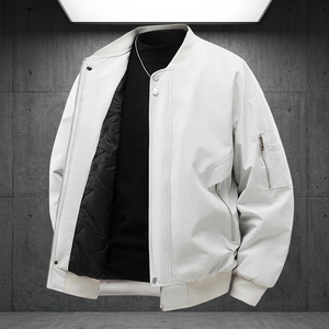 Spring Autumn Trendy Hong Kong Style Men's Leather Stand Collar Windproof Zipper Heart Pattern Bomber Jacket Fat Men <b>Extra</b> <b>Large</b> - Product Image 4
