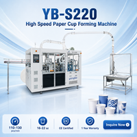 Machine de formage de gobelets en papier entièrement automatique YB-S220, 16-22 oz, gobelets jetables, contrôlée par PLC, machine à gobelets en papier à ultrasons
