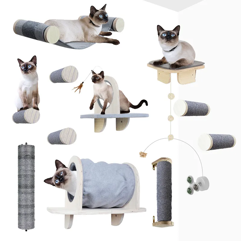 Personalizzato sisal cat trespolo tiragraffi in legno piattaforma da gioco amaca da letto vendite calde gatti a parete scalatore scaffali mobili