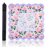 Tapis de mahjong en caoutchouc pour table (fleur rose) |   Comprend un sac de transport compatible avec les jeux de cartes et de dominos et les jeux de société