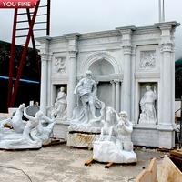 Fontaine de Trevi YOUFINE sculptée à la main en grand marbre blanc avec la mythologie grecque de Poséidon pour jardin de palais de luxe