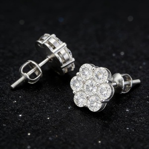 Cluster Flower S925 Moissanite <b>Earrings</b> <b>Men</b> Hiphop 925 Sterling Silver Moissanite Stud <b>Earrings</b> with GRA Certificate - Product Image 1