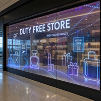 Écran LED transparent en film pour vitrine de duty-free d'aéroport, affichage LED personnalisé sur verre