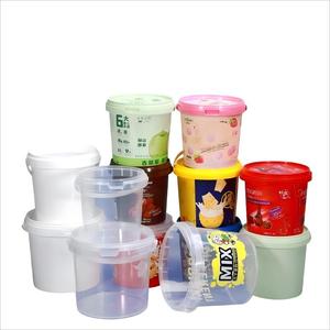 Personalizado de grado alimenticio 0.5L 1L Vasos de plástico Candy Honey Cubo <span class=keywords><strong>transparente</strong></span> Cubo redondo de plástico Cubo de plástico Flexografía con tapa y asas - Product Image 1