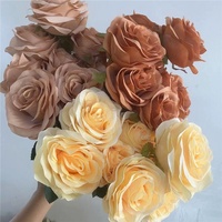 Bouquet de roses artificielles en soie à 9 têtes de couleur marron pour la décoration de mariage