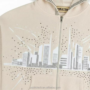 Sweat à capuche oversize vintage pour homme, col rond, lourd, 100% coton, détails en strass, décontracté - Product Image 2