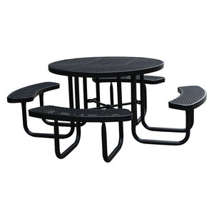 आउटडोर फर्नीचर गोल स्टील पिकनिक टेबल के साथ बेंच गार्डन सेट पैटियो वाणिज्यिक धातु भोजन टेबल कुर्सी - Product Image 1