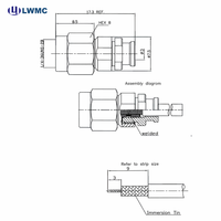 Connecteur LWMC SMA mâle à souder pour câble GORE 3506, sans broche, contact externe passif plaqué, jusqu'à 18 GHz, corps en SUS303