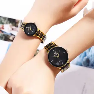 Hifive – montre de luxe pour couple, or, noir, blanc, quartz, montre-bracelet, mode, acier, couple, ensemble de montres pour amoureux, homme et femme