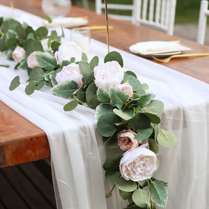 Artificial Peony Vines Eucalyptus Leaves Silk Flower Table Runner 180cm Home Decor Reusable - Product Image 4