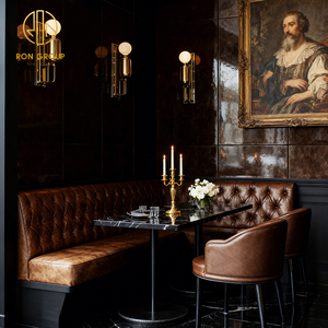 Canapé en cuir vintage marron carré en pierre frittée pour restaurant, café, hôtel, table, chaise, banquette, mobilier de restauration - Product Image 1