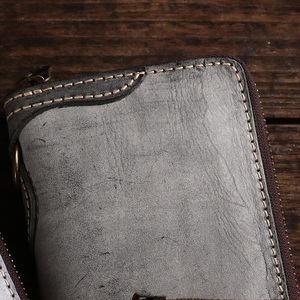 ย้อนยุคที่ทําด้วยมือหนังชายซิปแมตต์ขี้ผึ้งผักหนังกระจ่างสไตล์ญี่ปุ่นแขวนแหวน<span class=keywords><strong>กระเป๋า</strong></span>สตางค์สั้นผู้ชายความมั่งคั่งผ้า - Product Image 5