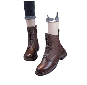 New Flat Strap Women's Boots Casual Fashion Leather Shoes - Product Image 4