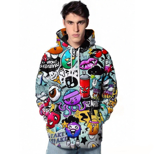 Sudadera con Capucha Larga sin Mangas con Estampado de Dibujos Animados, Impresión Digital por Sublimación Completa, Ropa Urbana Personalizada para Hombre, Transpirable - Product Image 1
