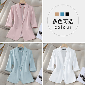 White Blazer For Women 3/4 Sleeve Solid Color Breathable Polyester Suit Top Casual Office Wear - Product Image 2