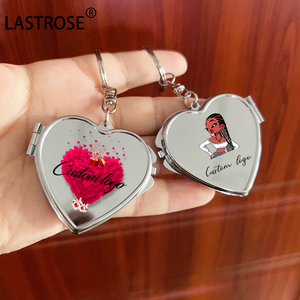 Privates Logo Geschenk Metall Liebe Schlüssel bund Herzförmige kompakte Reisetasche Spiegel Kompakter Make-up Spiegel Schlüssel bund