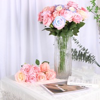 Fleurs artificielles de style Ins, fausses fleurs en dégradé bleu glace, bouquet de roses en soie pour salon, décoration de mariage, etc.