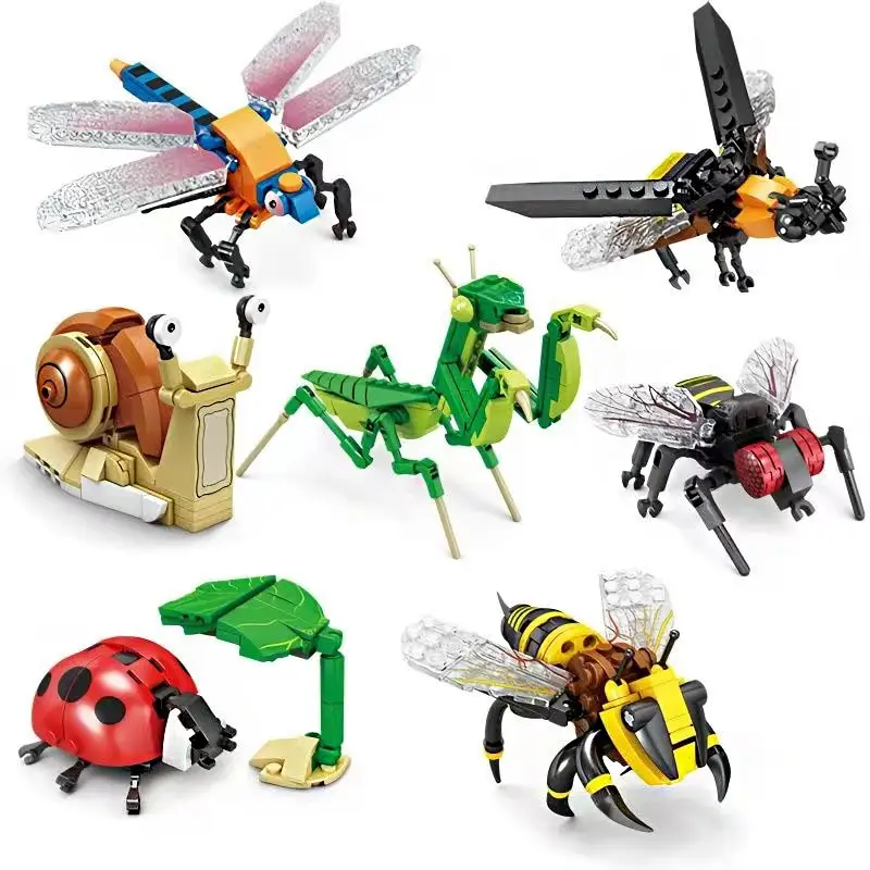 1111 Uds insecto mariposa Mantis escarabajo juego de construcción rompecabezas interesante juguete divertido niños bloques de construcción