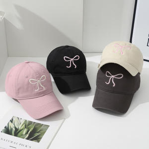 Logo personnalisé Clean Girl Coquette Style Balletcore Coton 6 Panneaux Broderie Noeud Denim Style Coréen Sportif Chapeau Toque Casquette de Baseball - Product Image 6