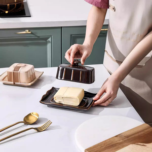 French Vintage Style Butter Keeper Container Porcelain Butter Cheese <b>Box</b> Custom Logo Ceramic Butter Plate Dish with Lid - Product Image 5