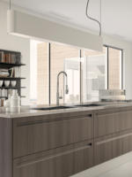 Set Perabot Modular Kecil YK Home, Kabinet Dapur Gantung Dinding dari Kayu Lapis Ramah Lingkungan, Laci Geser, Engsel, Keranjang untuk Ruangan Sempit