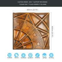 Plaques de plafond décoratives carrées en PVC 2x2 pieds, gaufrées, ignifuges, étanches, couleur cuivre antique pour grille de plafond d'hôtel ou de bar
