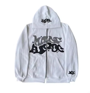 Sudadera con Capucha de Alta Calidad, Cierre Completo, Estampado 3D, Tejido Personalizado, 100% Algodón Poliéster, Impresión Puff Negra, para Hombre - Product Image 4