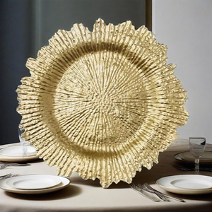 Đĩa lót trang trí tiệc cưới, sự kiện, tiệc tối, chất liệu nhựa cao cấp, họa tiết hoa, màu bạc vàng, kích thước 13 inch, số lượng lớn - Product Image 3