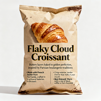 Emballage personnalisé pour en-cas frits en forme de croissant nuageux, de qualité alimentaire, avec fond plat et fermeture scellée, sachets en mylar
