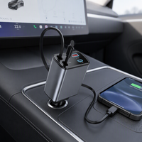 Chargeur de voiture HNT 78W 4-en-1 PD avec câble USB-C rétractable, charge rapide, protection OTP pour téléphones mobiles QC3.0