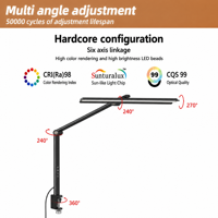 Lampe de bureau LED avec base, 95 CRI, gradation tactile/couleurs, anti-éblouissement, design métallique pliable, AC, écologique, pour bureau, étudiants, chambre à coucher
