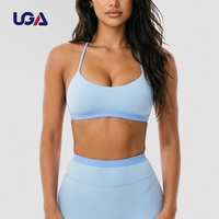 Soutien-gorge de sport pour filles, dos ajouré, bretelles halter, bordure contrastante, pour yoga, tenue active d'été, entraînement, gym et fitness