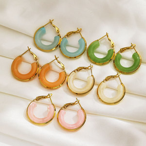 Multi Colors Resin <b>Studs</b> <b>Earrings</b> for Women | 18K PVD Gold Plated Stainless Steel | Waterproof, Hypoallergenic & Durable - Product Image 3