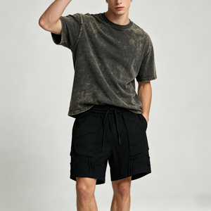 Hot Selling Custom Service Cargo Shorts Drawstring Casual Distressed Style Solid Color Cotton Fabric Shorts for Men - Product Image 1