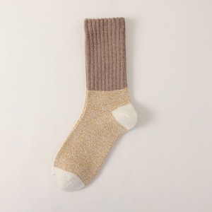 Autumn Winter Women <b>Wool</b> <b>Socks</b> Mid Calf Thickened Velvet <b>Socks</b> Color Block Versatile Cashmere High Tube <b>Socks</b> - Product Image 5
