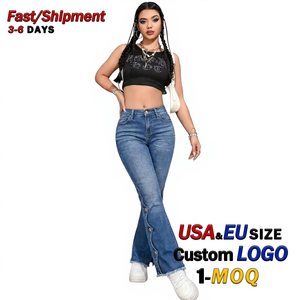 Nouveau Jean Femme <span class=keywords><strong>Coupe</strong></span> Bootcut Taille <span class=keywords><strong>Mi</strong></span>-Haute 2026 avec Fente Latérale et Boutons Décoratifs, Effet Frangé, Extensible, Délavé, Style Y2K Street Tendance pour l'Été - Product Image 1