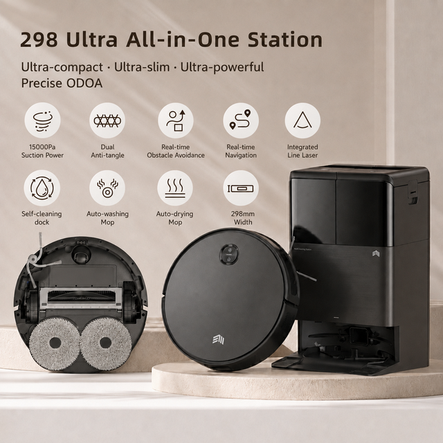 PICEA 298 Ultra 15000pa Auto-Empty Wet and Dry Self-cleaning Mop All-in-One Dock Smart Robot Vacuum Cleaner and Mop
